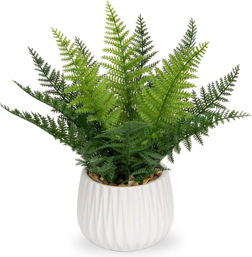 Kunstmatige Boston varenplant in keramische pot 32 cm decoratieve nepplant groene kunstplant kamerplant voor thuis faux varenbladeren thuiskantoor badkamer slaapkamer bureau