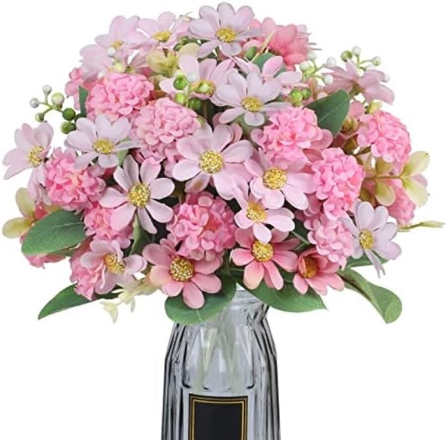 Kunstmatige chrysantenbloemen met roze bal boeket met 10 koppen voor thuis tafel feest raam bruiloft decoratie
