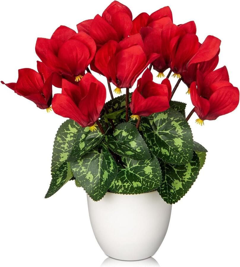 Kunstmatige Cyclamen Bloemen Plant Ingemaakte Nep Zijde Bloemen Planten in Witte Pot Faux Rode Cyclamen Bloemen Arrangement Home Decor Kantoor Badkamer Plank Bureau Decoraties