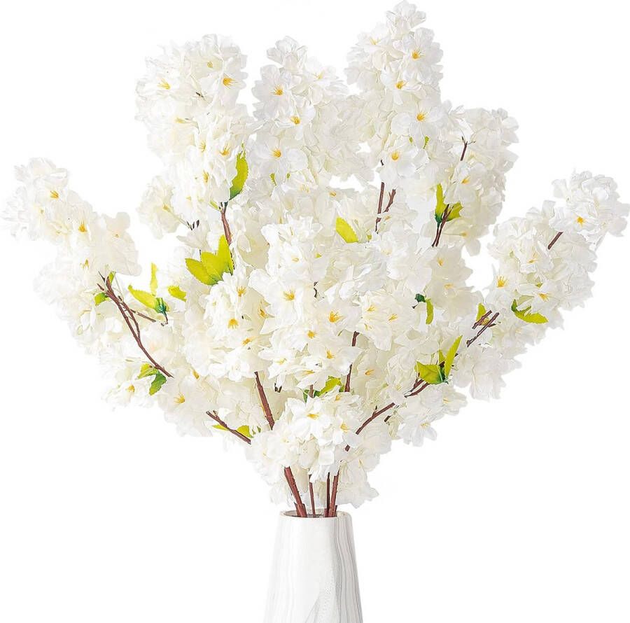 Kunstmatige kersenbloesems 4 takken 107cm witte zijden kersenbloesems voor huis tuin bruiloft tafel middelpunt feest evenement lente decoratie