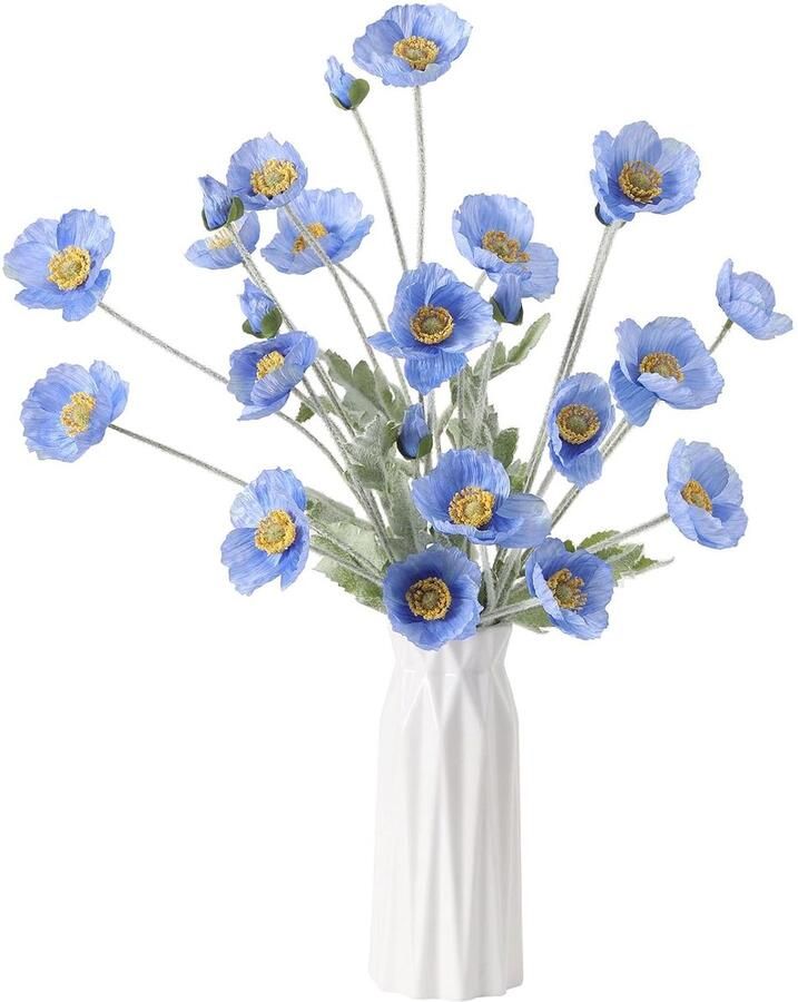 Kunstmatige Klaprozen Bloemen Decoratie Voor Tafel 6 Stuks Blauw Zijde