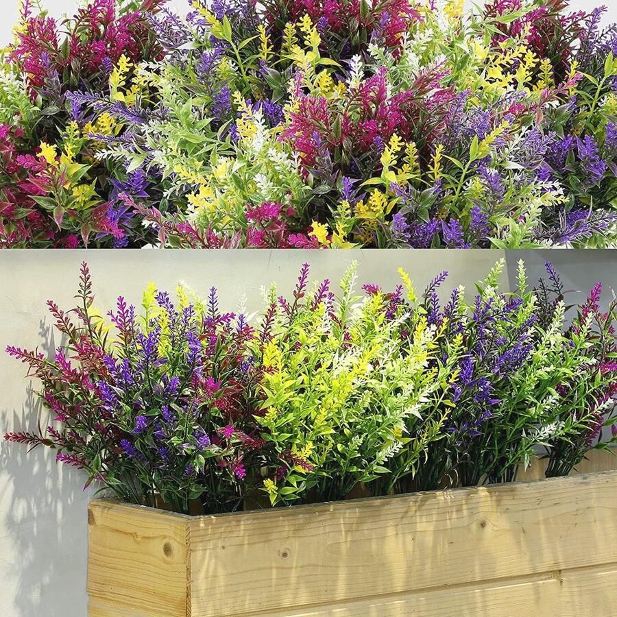 Kunstmatige Lavendel Planten UV-Bestendige Bloemen voor Tafel Middenstuk en Tuin Decoratie 12 Bundels Gemengde Kleur