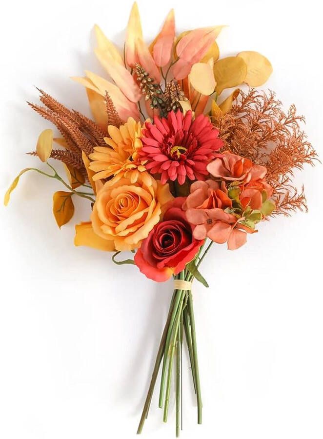 Kunstmatige nepbloemen planten zijden bloemstukken bruiloft boeketten decoraties plastic bloemen tafel middenstukken voor thuis keuken tuin feest decor (herfst rood)
