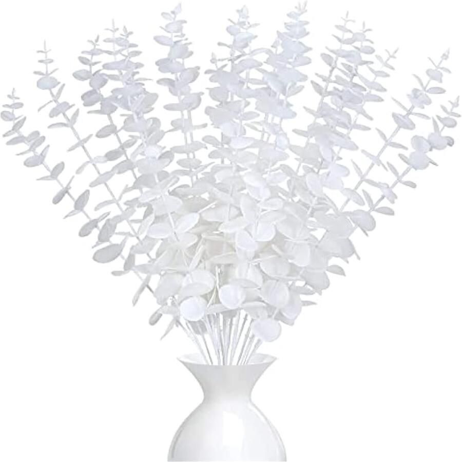 Kunstmatige Plant Decoratie 20 Stuks Kunstmatige Takken Plant Bladeren Voor Bruiloft Viering Feest Thuis Tafel Decoratie Bloemstuk (Wit)