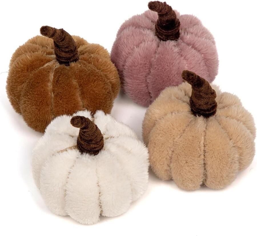 Kunstmatige pompoenen decoratieve pluche stof pompoenen herfst tafel middelpunt boerderij Halloween Thanksgiving 4 stuks