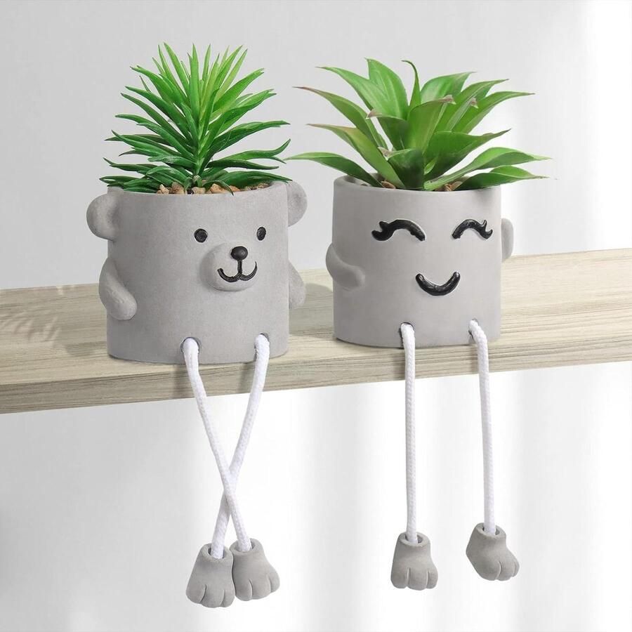 Kunstmatige potplant schattige nep vetplant met hangende poot emotioneel cement faux vetplant potplant decor thuis kantoor tafel bureau woonkamer planken set van 2