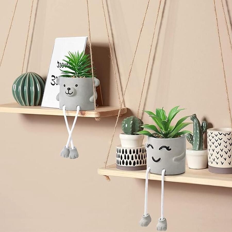 Kunstmatige potplant schattige nep vetplant met hangende poot emotioneel cement faux vetplant potplant decor voor thuis kantoor tafel bureau woonkamer planken (2 stuk)