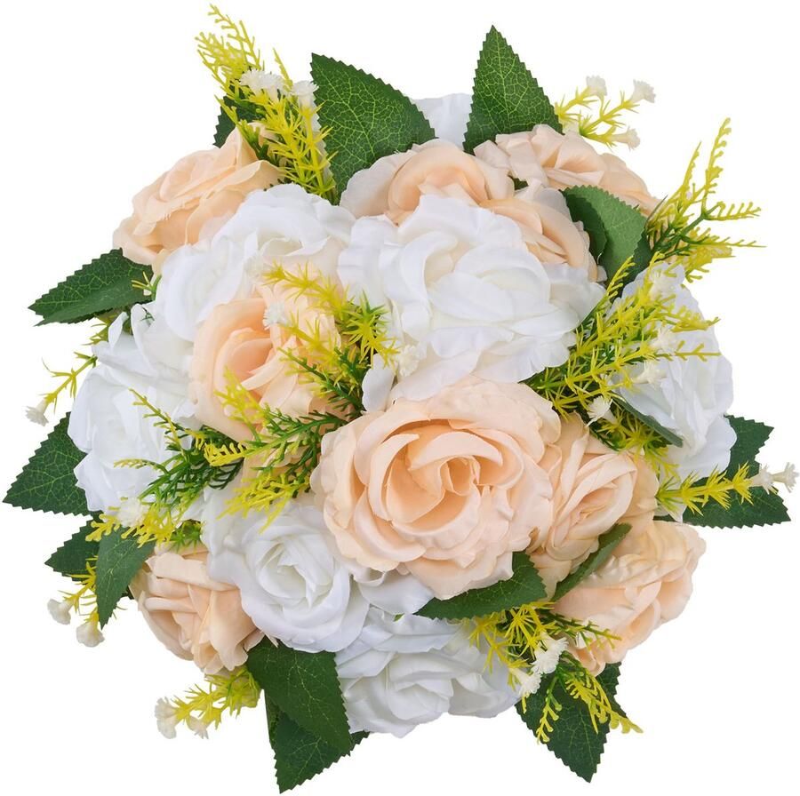 Kunstmatige Rozenballen 10 Stuks 9 5-Inch Diameter Decoratieve Bloemenarrangementen voor Bruiloften Tafel Centerpieces en Thuisdecoratie Champagne en Witte Kleurenschema