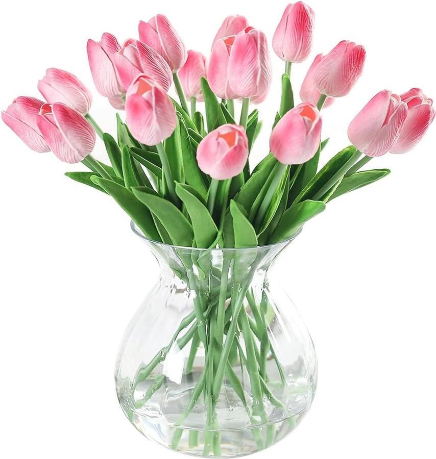 Kunstmatige Tulpen Boeketten Real Touch PU Kunstbloemen voor Decoratie en Bruiloften Roze 10 Stuks