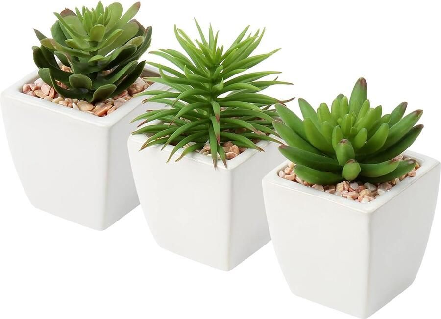 Kunstmatige vetplanten serie nepplanten vetplanten in keramische pot set van 3 faux vetplanten mini potplanten voor badkamer plank keuken patio thuiskantoor tafel decor