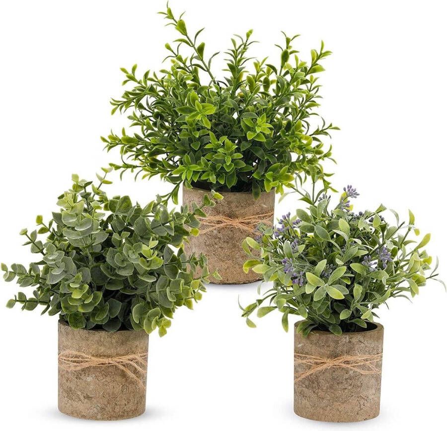 Artificial Plant 3pcs Mini Plants Artificial Pot Set Fake Green Grass Faux Plastic Green Rosemary Topiary Bushes for Home Office Desk Countertop Decoration