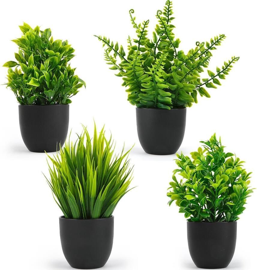 Kunstplant 4 stuks kunstplanten kleine kunstplanten kunststof kunstplanten zoals echt met pot voor huis balkon bureau slaapkamer kantoor keuken decoratie
