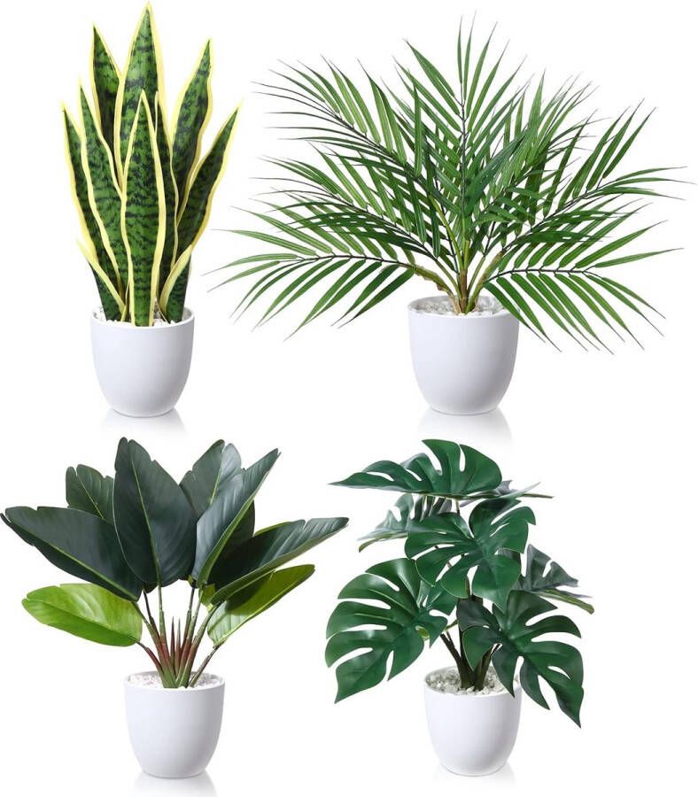 Kunstplant 40 cm kunstplanten in pot voor indoor decoratie thuis bureau badkamer slaapkamer woonkamer decoratie (4 stuks)