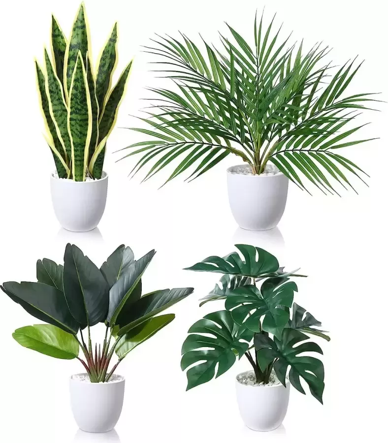 Kunstplant 40 cm kunstplanten in pot voor indoor decoratie thuis bureau badkamer slaapkamer woonkamer decoratie (4 stuks)