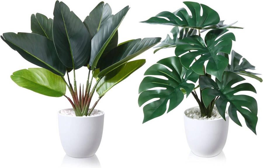 Kunstplant 40 cm kunstplanten in pot voor indoor kunstmatige vogel of paradijs tropische monstera planten decor thuis bureau badkamer slaapkamer woonkamer decoratie (2 stuks)