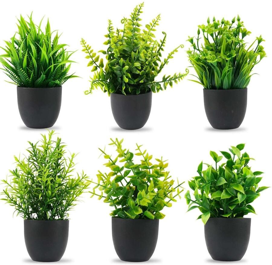 Kunstplant 6 stuks kunstplanten kleine kunstplanten kunststof kunstplanten zoals echt met pot voor huis balkon bureau slaapkamer kantoor keuken decoratie
