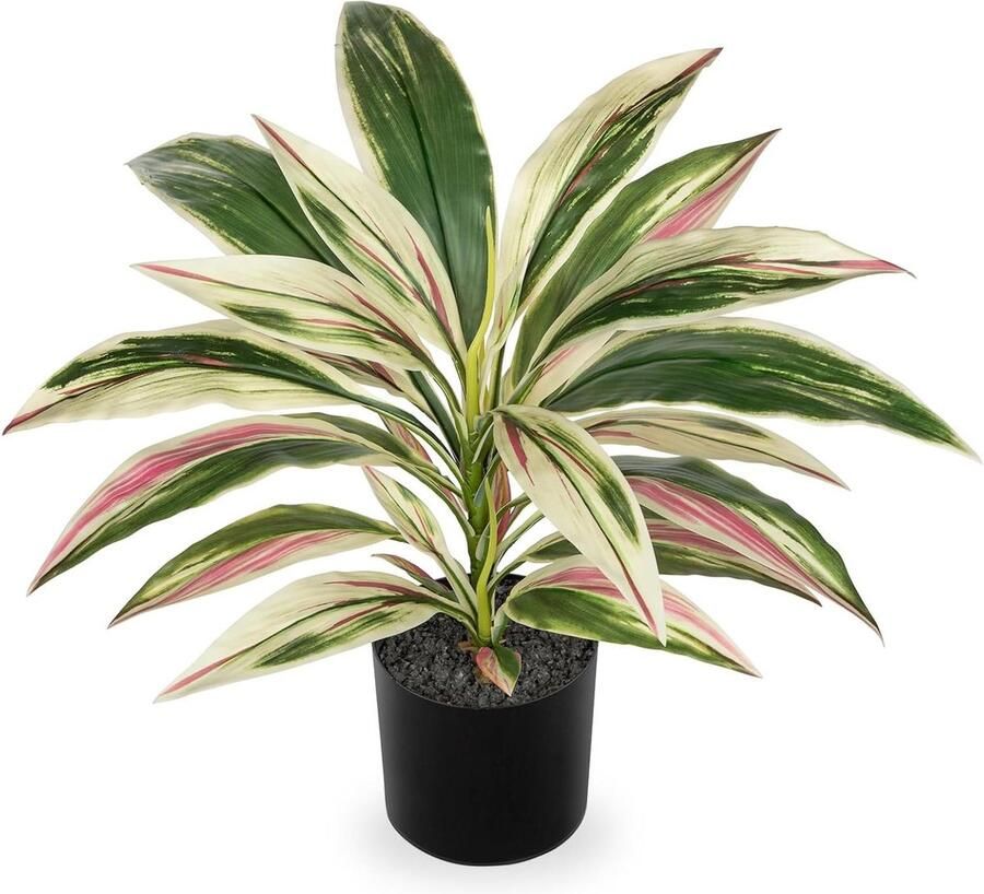 Kunstplant Dracaena 48 cm zwartepot kunstmatige tropische planten badkamer woonkamer kantoor bureau roze