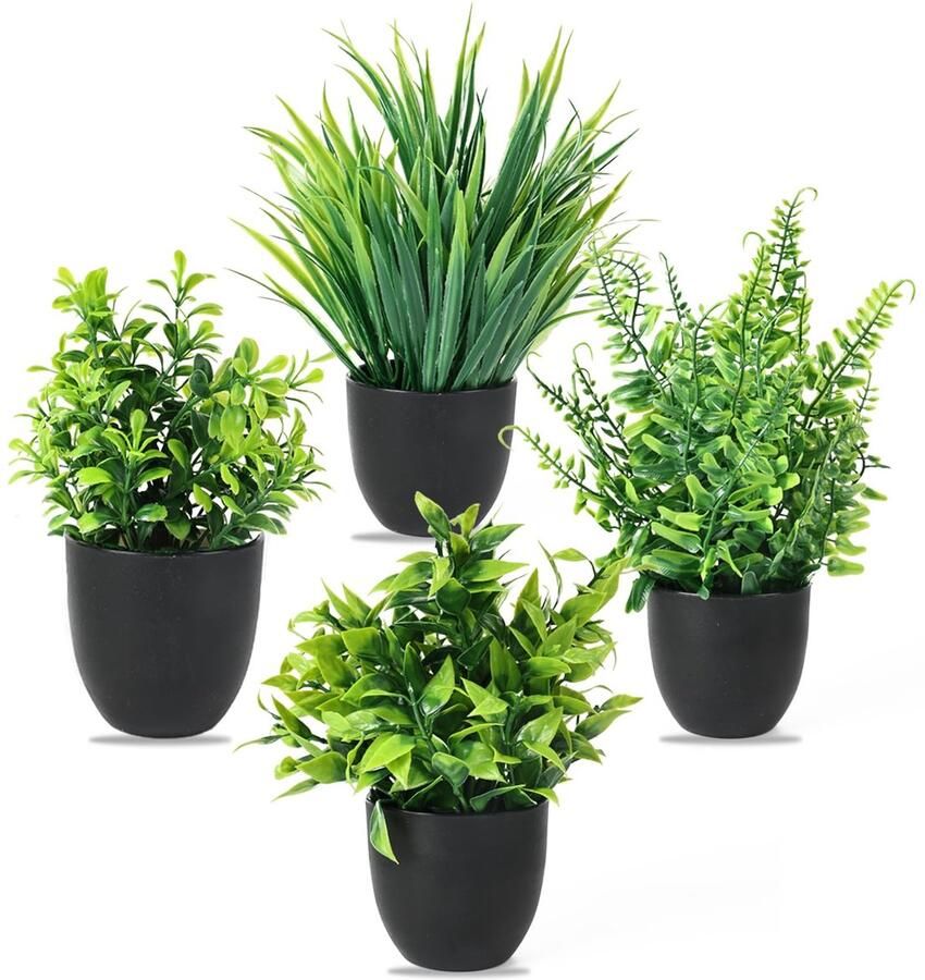 Boraboi Kunstplanten Set van 4 voor Bureaus Binnenruimtes en Badkamers Realistische Kunststof Planten in Pot