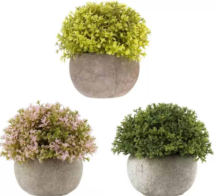 Kunstplant met pot mini-kunstplanten plastic decoratieve planten voor bruiloft tafel huis balkon kantoordecoratie 3 stuks (roze-groen)