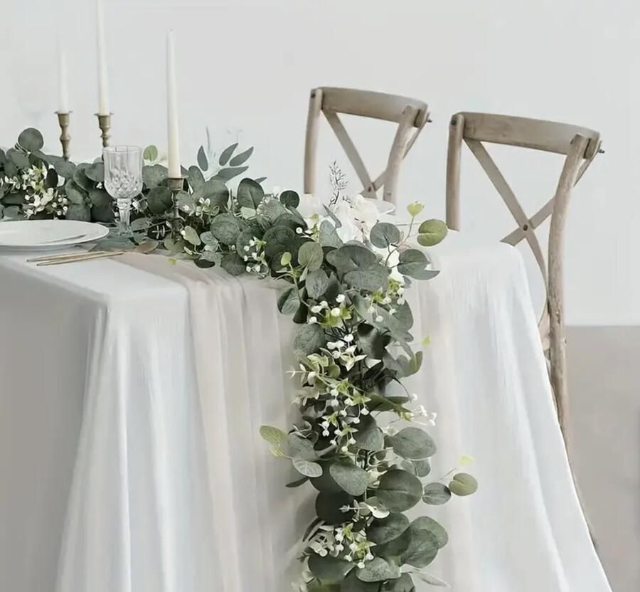 Kunstplanten 4-delige set kunst eucalyptus guirlandes 180 cm per stuk Sierlijke groene ranken met silver dollar eucalyptus voor tafel- bruiloft- backdrop- boog- wand- feest- schouw- en festivaldecoratie