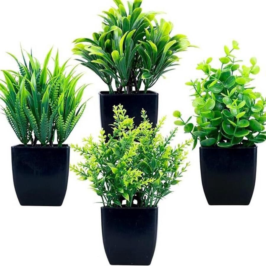Kunstplanten 4-Pack Kleine Nepplanten Zwarte Badkameraccessoires Geschikt voor Badkamer Huis Kantoor & Bureau Decoratie Groen 4 Stuks - Foto 3