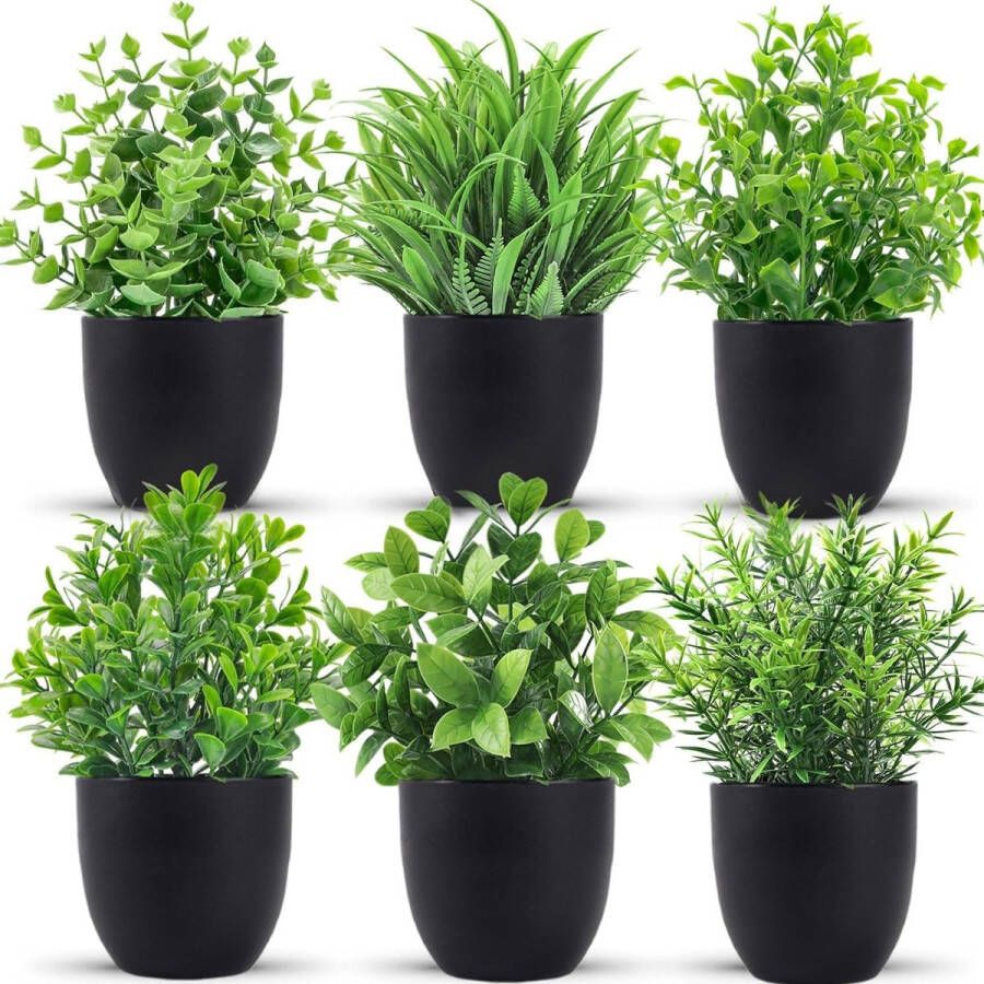 Kunstplanten 6 stuks kleine kunstplanten met pot mini kunststof kunstplanten plastic plant voor binnen badkamer kantoor tafel bureau plank boerderij