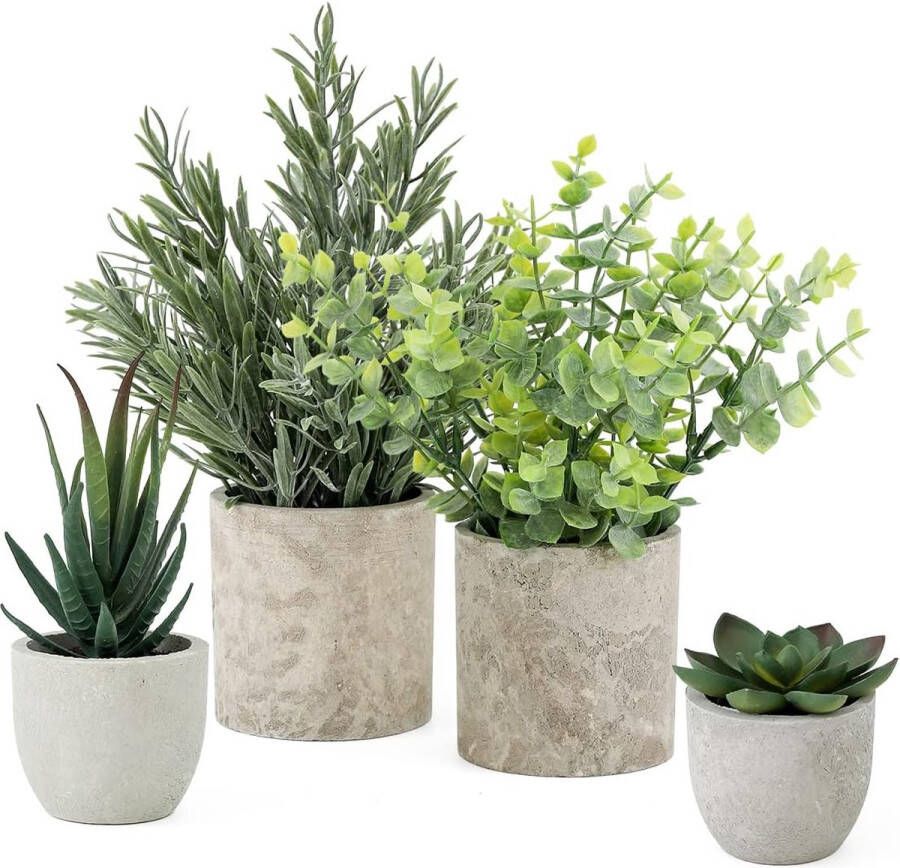 Kunstplanten in potten 4 stuks vetplantenplanten faux eucalyptus kleine kunstplant rozemarijn voor valse vetplanten thuis bureau woonkamer decoratie