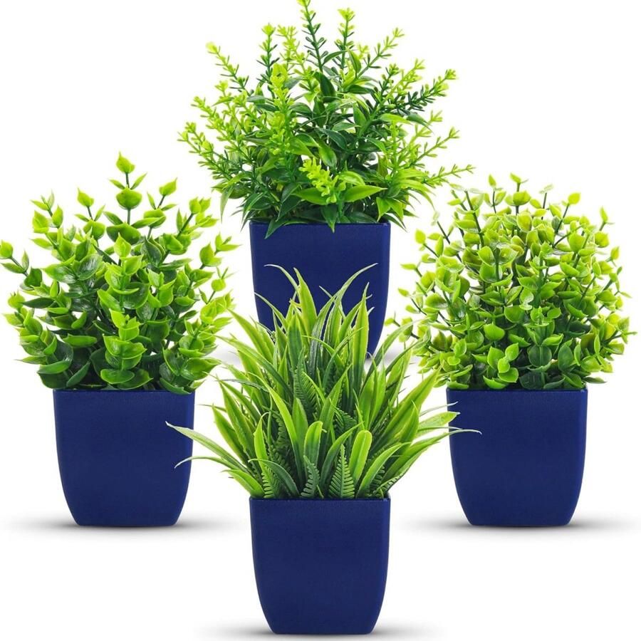 Kunstplanten 4-Pack Kleine Nepplanten Zwarte Badkameraccessoires Geschikt voor Badkamer Huis Kantoor & Bureau Decoratie Groen 4 Stuks