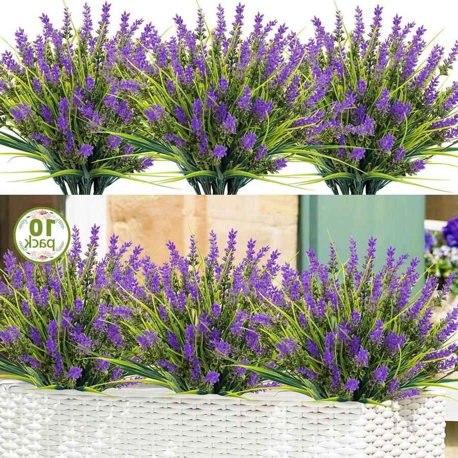 Kunstplanten voor buiten 10 stuks bloeiende kunstplanten UV-bestendig Decoratie voor balkon tuin bureau en balkonbakken Paars 75 characters