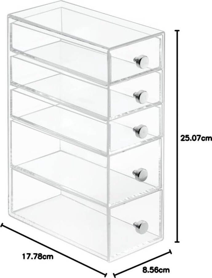 Kunststof ladebox Praktische mini-ladekast met vijf lades Bureau-organizer voor pennen of naaiaccessoires Transparant
