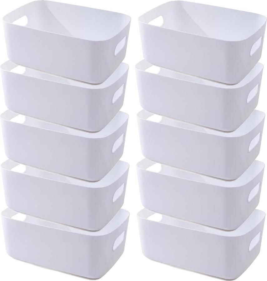Kunststof opbergdoos met handgrepen Keukenkast Organizer Box Manden Opslag Plastic doos voor badkamerplank Plastic doos (30 x 20 x 12 cm 10 wit)