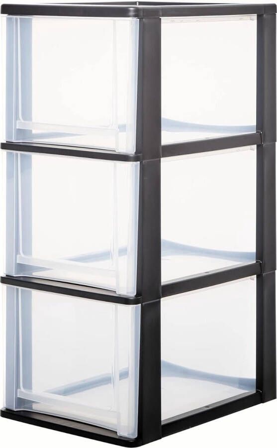 Kunststof opbergtoren 13 liter kantoorlade 3 laden zwart ergonomische handgreep ? B35 5 x D26 x H60 5 cm - Foto 2