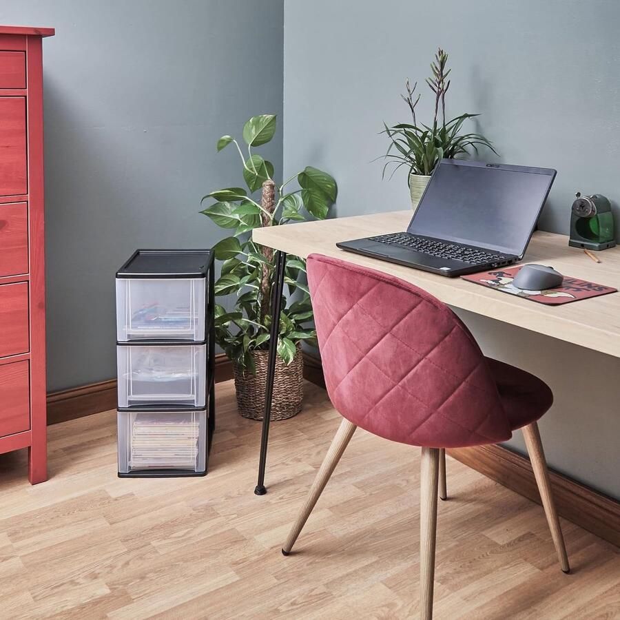 Kunststof opbergtoren 13 liter kantoorlade 3 laden zwart ergonomische handgreep ? B35 5 x D26 x H60 5 cm