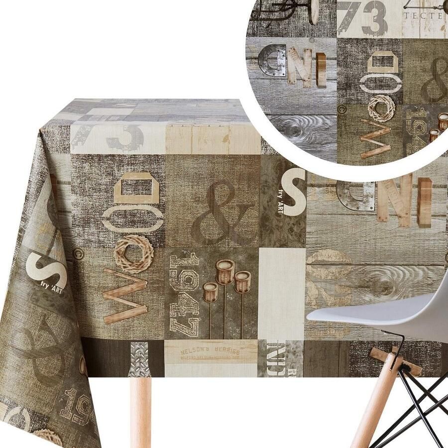 Kunststof tafelkleed met industrieel patroon waterdicht en afwasbaar 1 stuk donkerbruin grijs 200x140 cm
