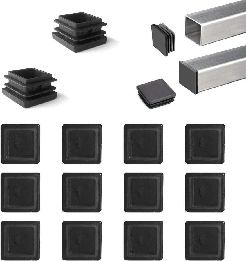 Kunststof voetdoppen voor vierkante buizen Set van 20 stuks Zwart 30 x 30 mm Lamellenstop Lamellenpluggen