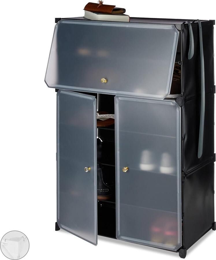 Kunststof XL Schoenenkast Steeksysteem voor 24 Paar Schoenen 6 Vakken 94x61x31 5 cm Zwart