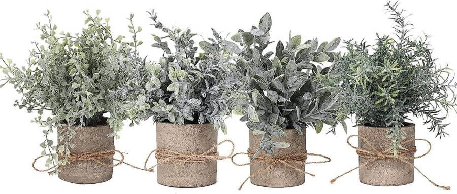 Kunsttpiaries planten en bloemen 4 stuks mini-planten kunstpotset nepgroene grasplant Kunstkunststof voor thuis kantoor bureau badkamer keuken counter decoratie (natuur)