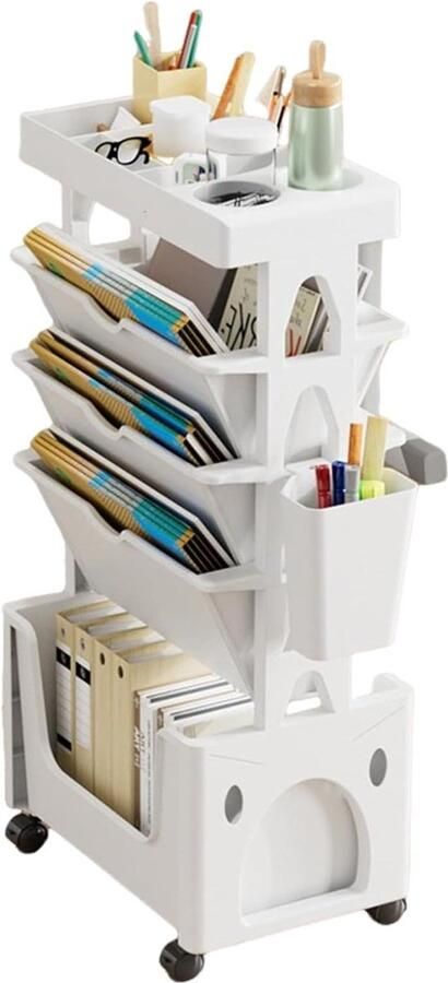 Kunstwagen Organizer op wielen afneembare boekenkast smalle opbergwagen wit