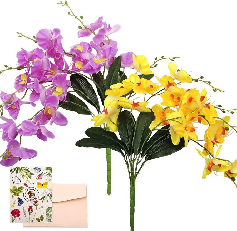 Kunstzijde orchideeën nep Phalaenopsis orchidee met 40 bloemhoofdjes 60cm lange kunstbloemen orchideeën voor thuiskantoor bruiloft decor tafel decor (geel en paars)