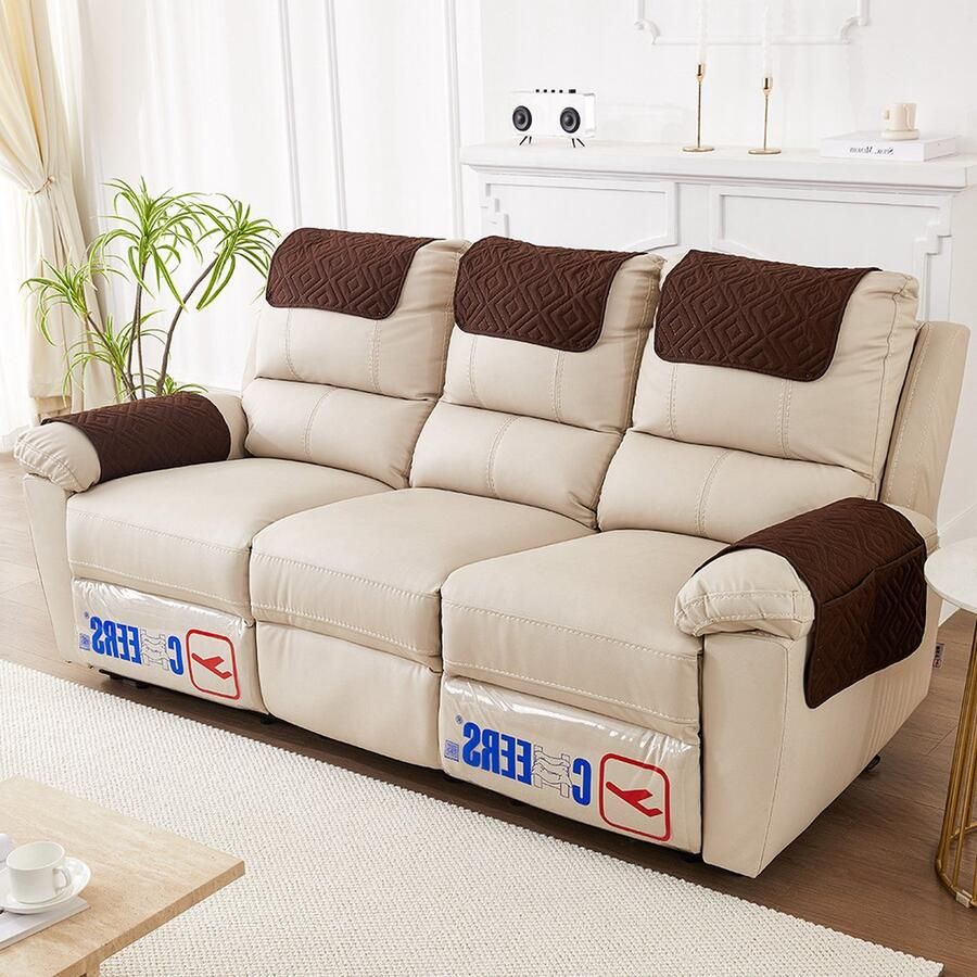 HOUSON Kussen Armleuning Pad 3-delige Set Sofa Armleuning Hoes Fauteuil Armleuning Hoes Hoofdsteun Hoes Antislip Gewatteerde Meubelbeschermer (38cmx57cm)