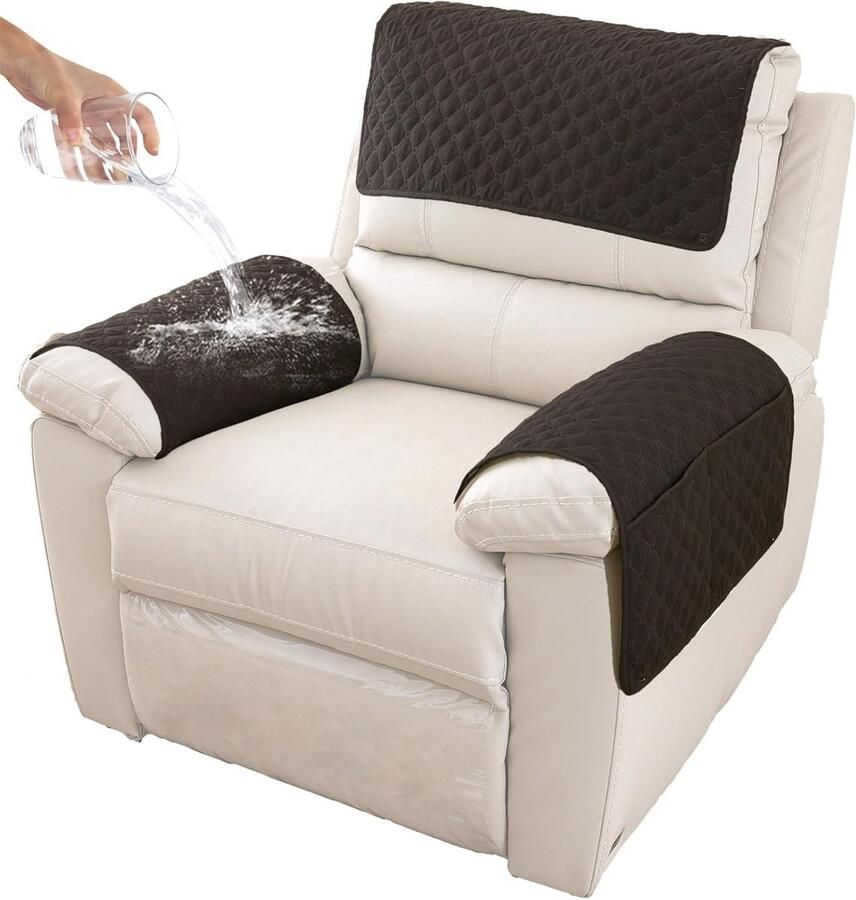 Kussen Armleuning Pad 3-delige Set Sofa Armleuning Hoes Fauteuil Armleuning Hoes Hoofdsteun Hoes Antislip Gewatteerde Meubelbeschermer 38cmx57cm geruit zwart