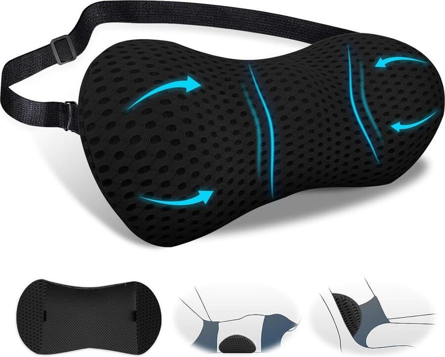 Lendenkussen slaapkussen lendenkussen van traagschuim voor autostoel bureaustoel bed bank stoel lendensteunkussen (zwart)