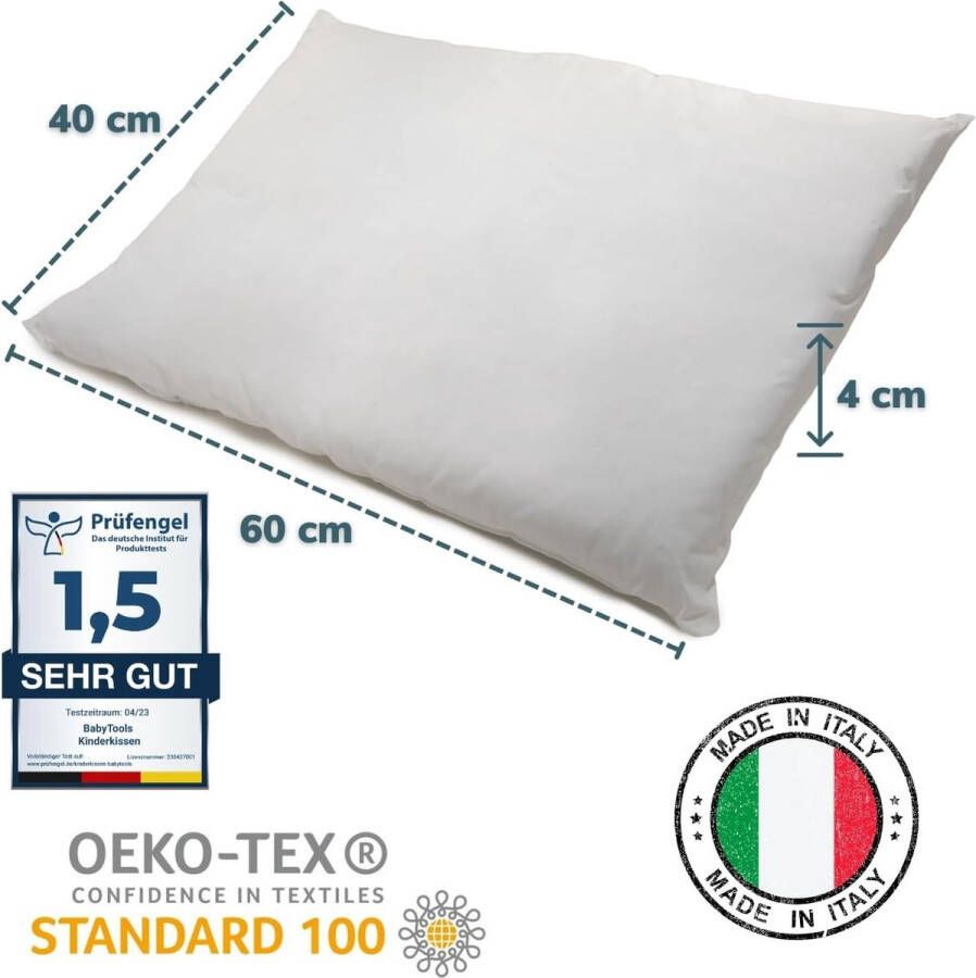 Kussen voor kinderbed (100% Made in Italy en Oeko-Tex ) kussen 40 x 60 cm ademend mijtdicht met kussensloop van 100% katoen kussen voor kinderen van 1 2 3 jaar