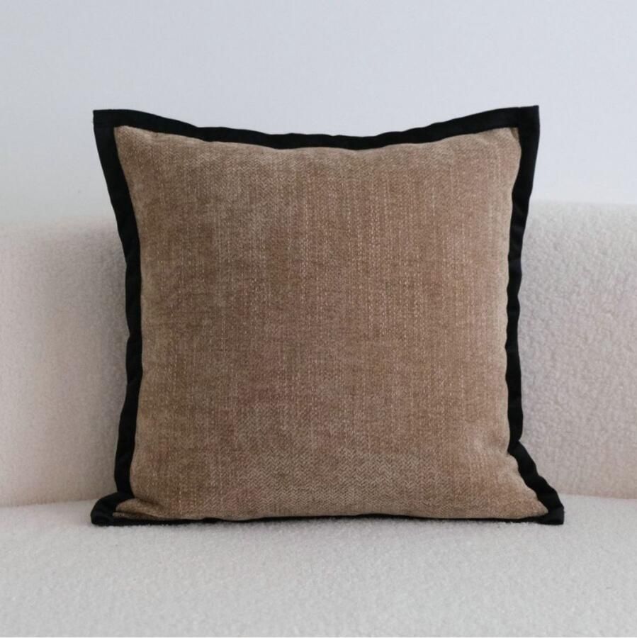 Kussenhoes 1 verpakking Vintage zwart rand sierkussen vierkante kussenhoes decoratieve kussenhoes lendenkussen voor slaapbank stoel woondecoratie 45x45cm Bruin