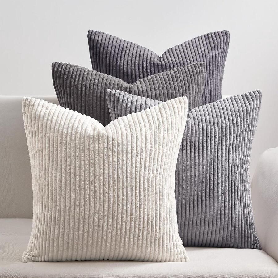 Kussenhoes 40 x 40 cm Corduroy Grijs Beige Kleurverloop Set van 4 Decoratie Slaapkamer Woonkamer Tuin Fauteuil Bed Bohemien Modern Luxe