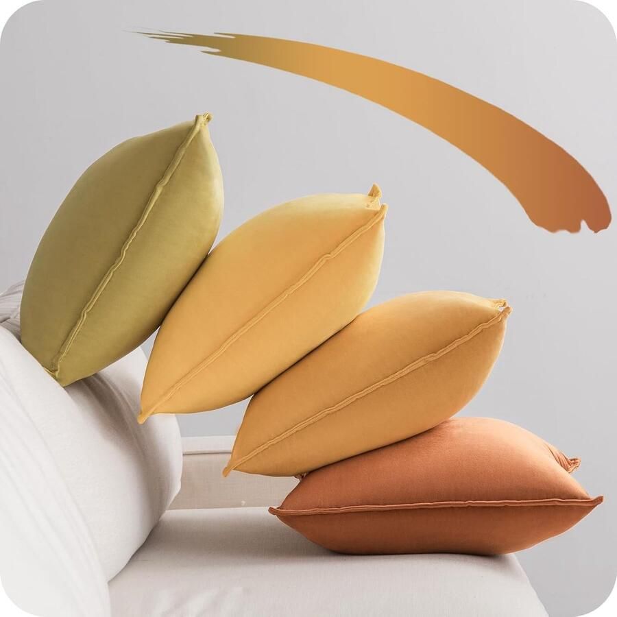 Kussenhoes 40 x 40 cm geeloranje set van 4 fluwelen kussenhoezen kleurverloop decoratief bankkussen decoratieve kussenhoes met verborgen ritssluiting voor bank slaapkamer woonkamer kantoor