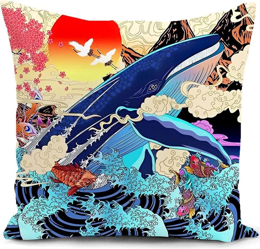 Kussenhoes 40 x 40 cm Japan Japanse kussendecoratie cadeaus voor bankkussens Japanse kussenhoezen decoratieve kussens bankkussens kussenhoes Aziatische bank slaapkamer woonkamer kamer decoratieve kussens