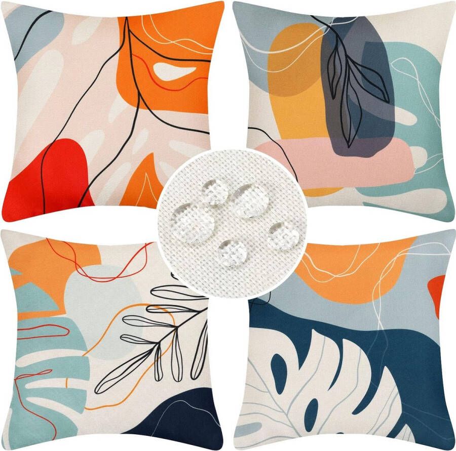 Kussenhoes 45 x 45 cm set van 4 boho abstract bladeren outdoor waterdicht decoratief kussen moderne minimalistische decoratieve kussenhoes voor bank slaapkamer woonkamer auto