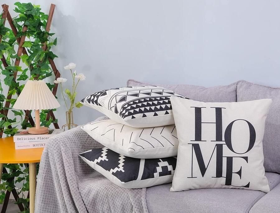 Kussenhoes 40 x 40 cm set van 4 zwart witte strepen kussenslopen decoratieve kussenhoezen bankkussen decoratief bankkussen woonkamer decoratief kussen voor stoel bed tuin