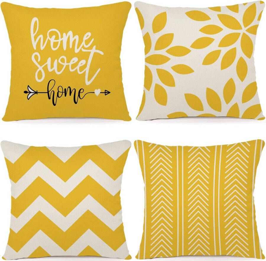 Kussenhoes 40x40 Set van 4 decoratieve kussenhoezen Decoratie Outdoor Kussenhoezen Linnen Decoratief Kussen voor Slaapkamer Bank Stoel Bed Tuin (40 x 40 cm Geel